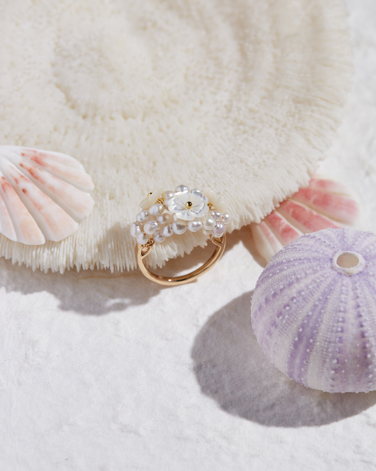 Handmade Mother-of-Pearl Flower & Freshwater Pearl Ring