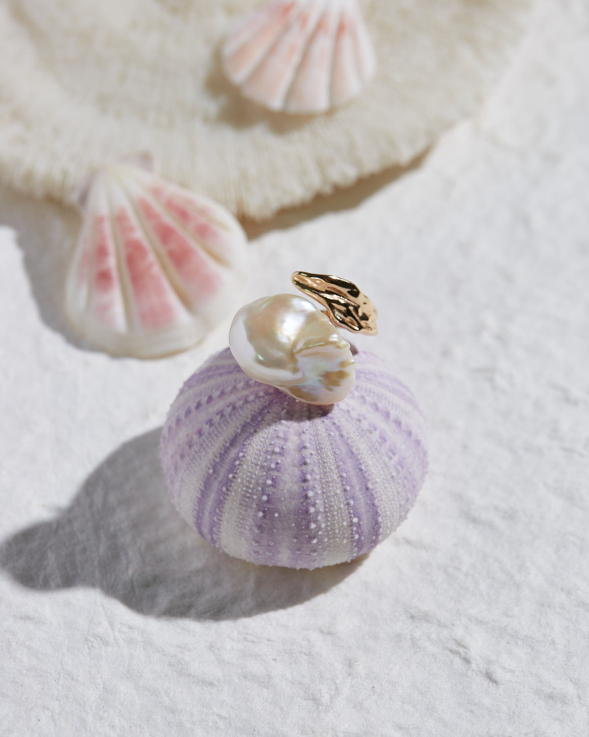 Flame Baroque Freshwater Pearl Leaf Adjustable Ring