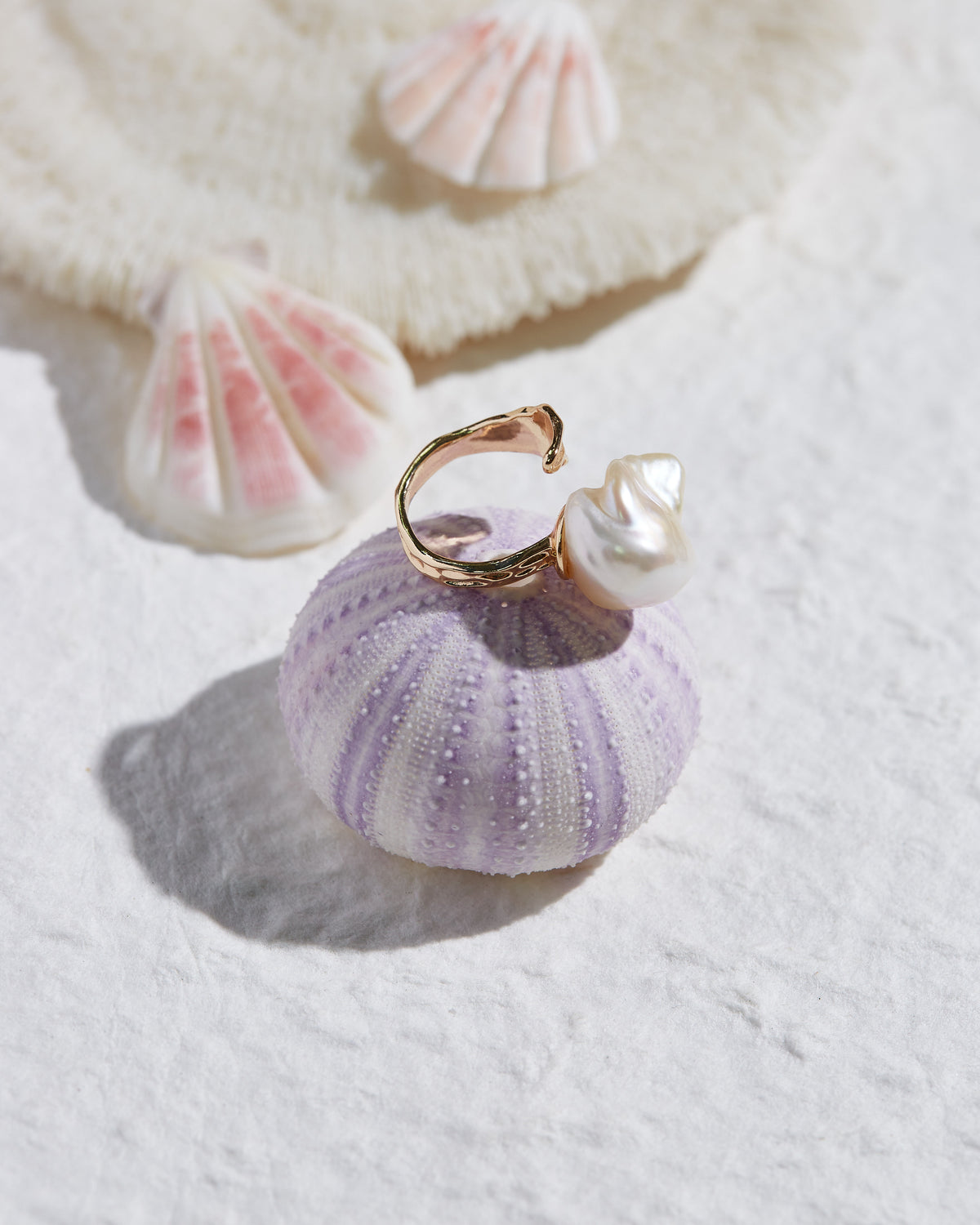 Flame Baroque Freshwater Pearl Leaf Adjustable Ring
