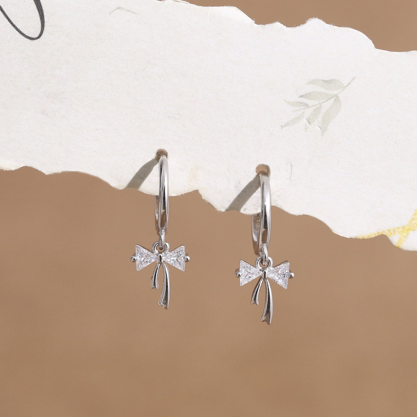 Ribbon Bow Huggie Earrings Dainty Diamond Charm Earrings Gold Plated Sterling Silver Cute Jewellery Birthday Gift Graduation Gift for Her