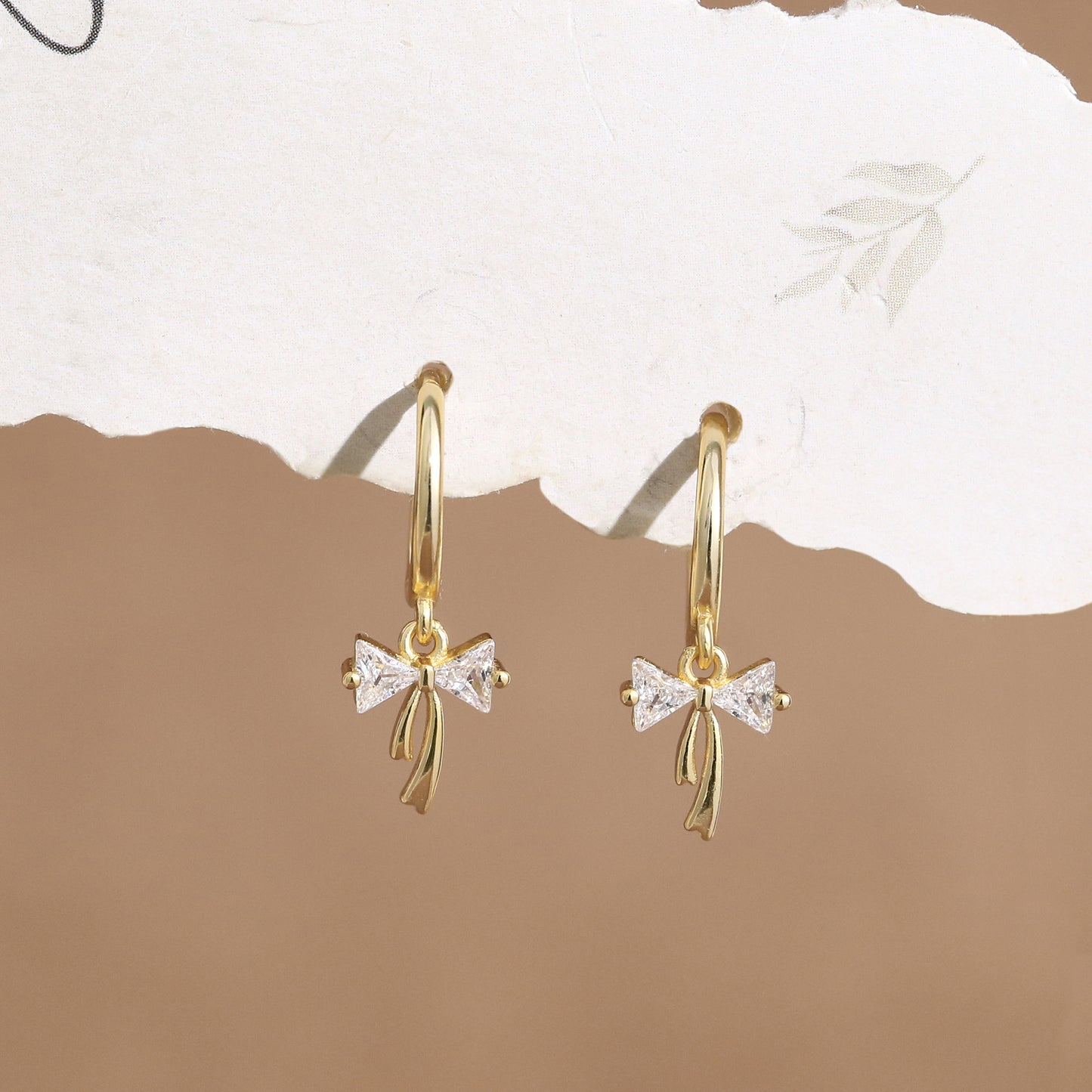 Ribbon Bow Huggie Earrings Dainty Diamond Charm Earrings Gold Plated Sterling Silver Cute Jewellery Birthday Gift Graduation Gift for Her