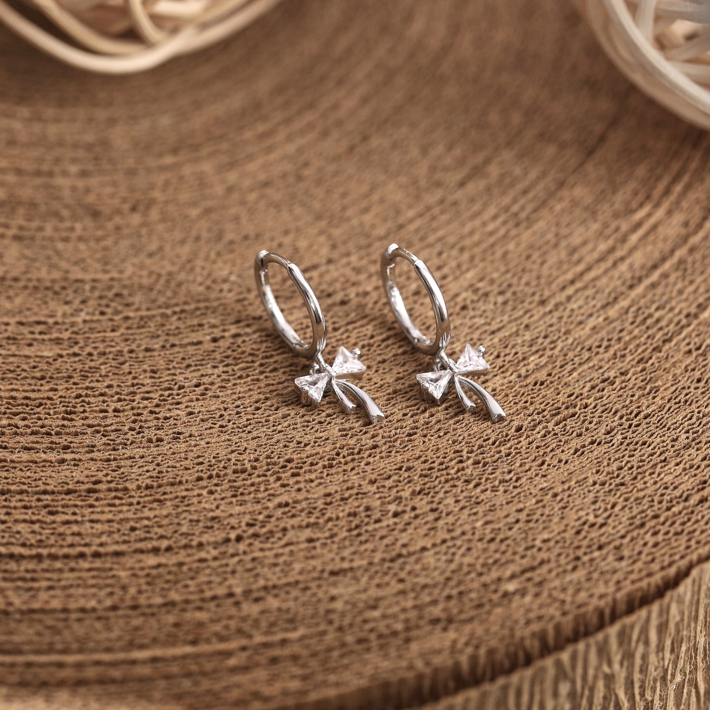 Ribbon Bow Huggie Earrings Dainty Diamond Charm Earrings Gold Plated Sterling Silver Cute Jewellery Birthday Gift Graduation Gift for Her