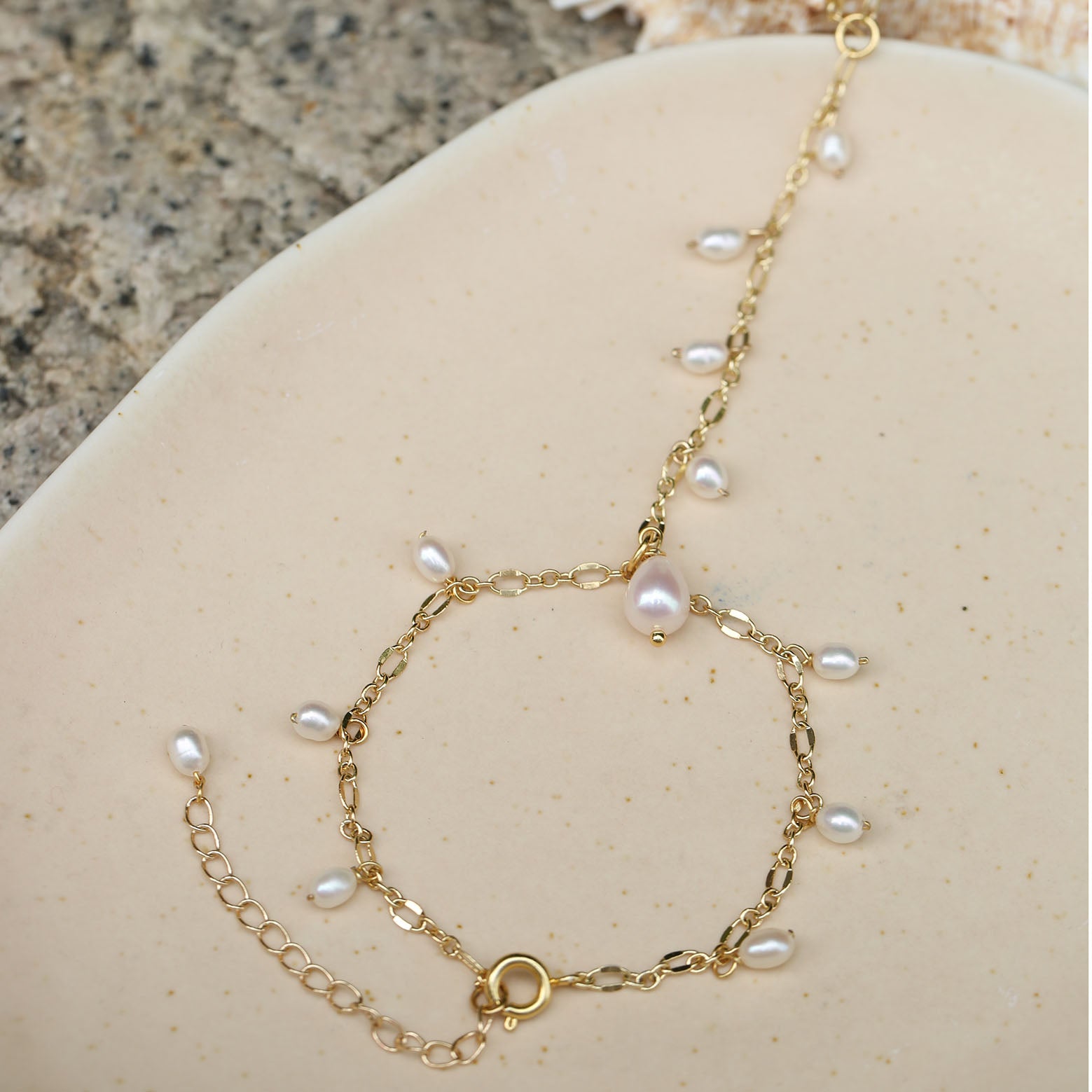 White rice pearl dangle hand chain