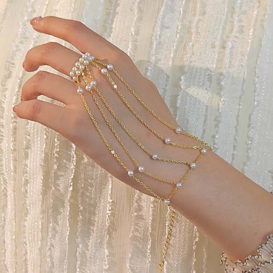 Multiple-row natural freshwater pearl interlocking bracelet