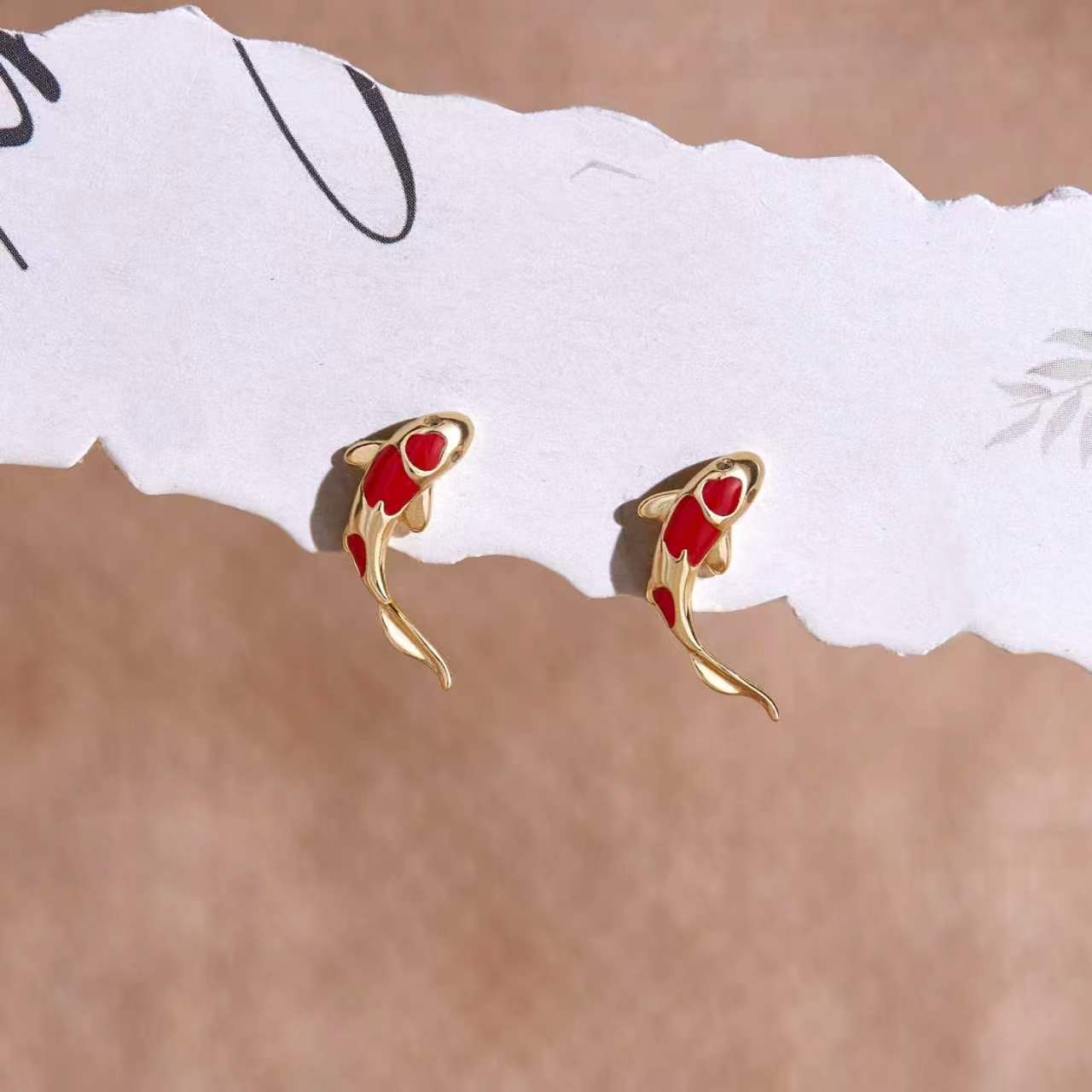 Enamel Koi Fish Stud Earrings Asymmetrical Earrings