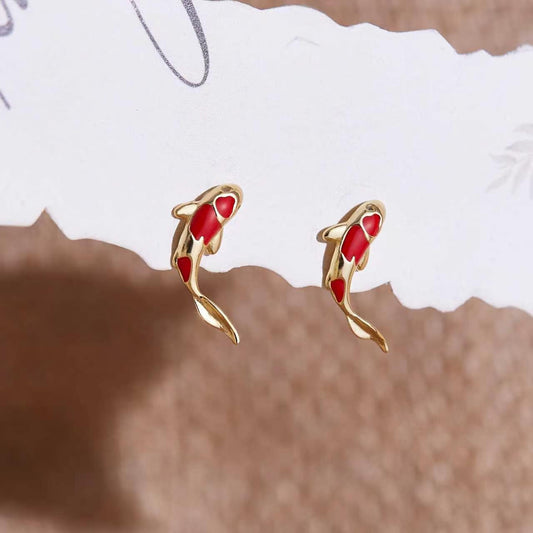 Enamel Koi Fish Stud Earrings Asymmetrical Earrings