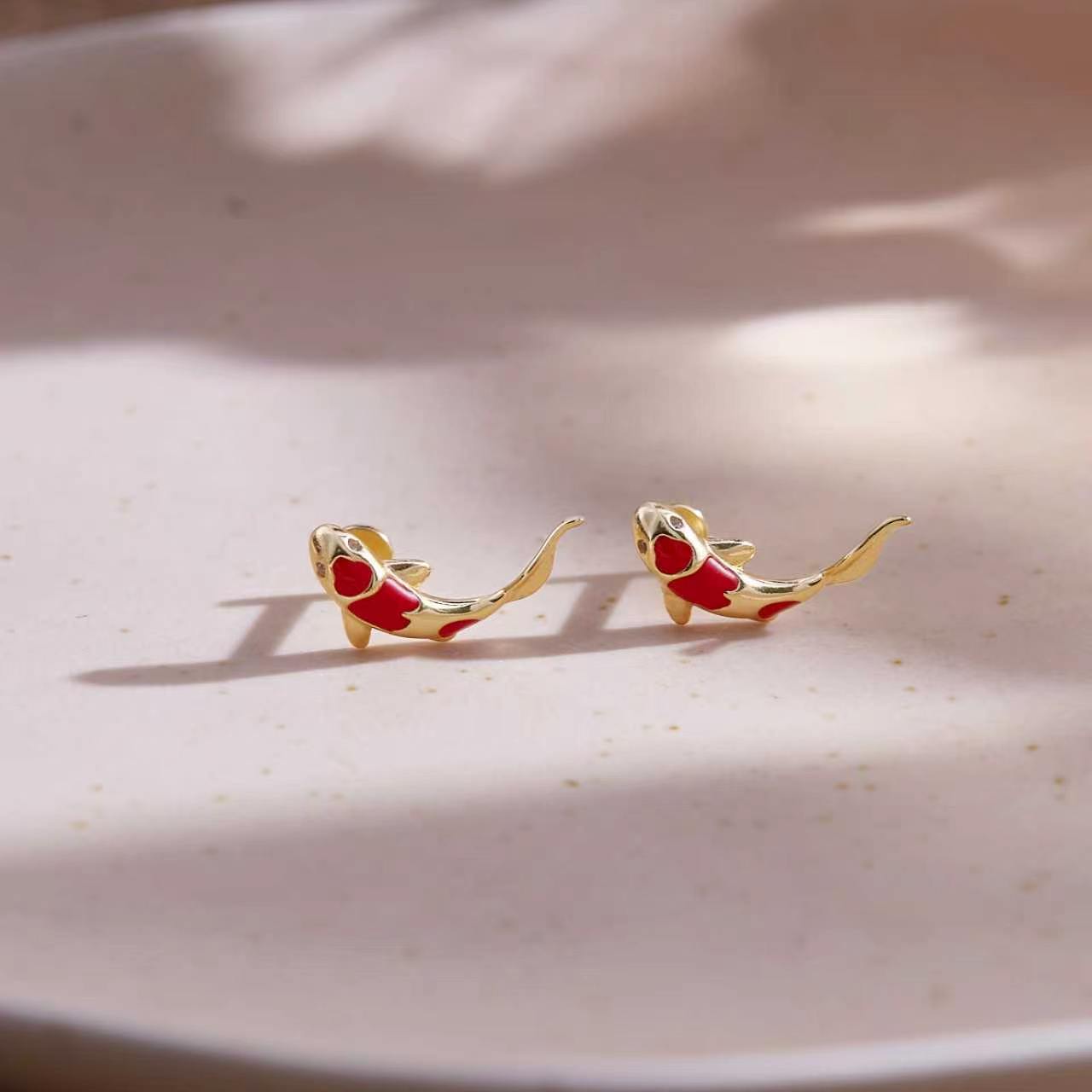 Enamel Koi Fish Stud Earrings Asymmetrical Earrings
