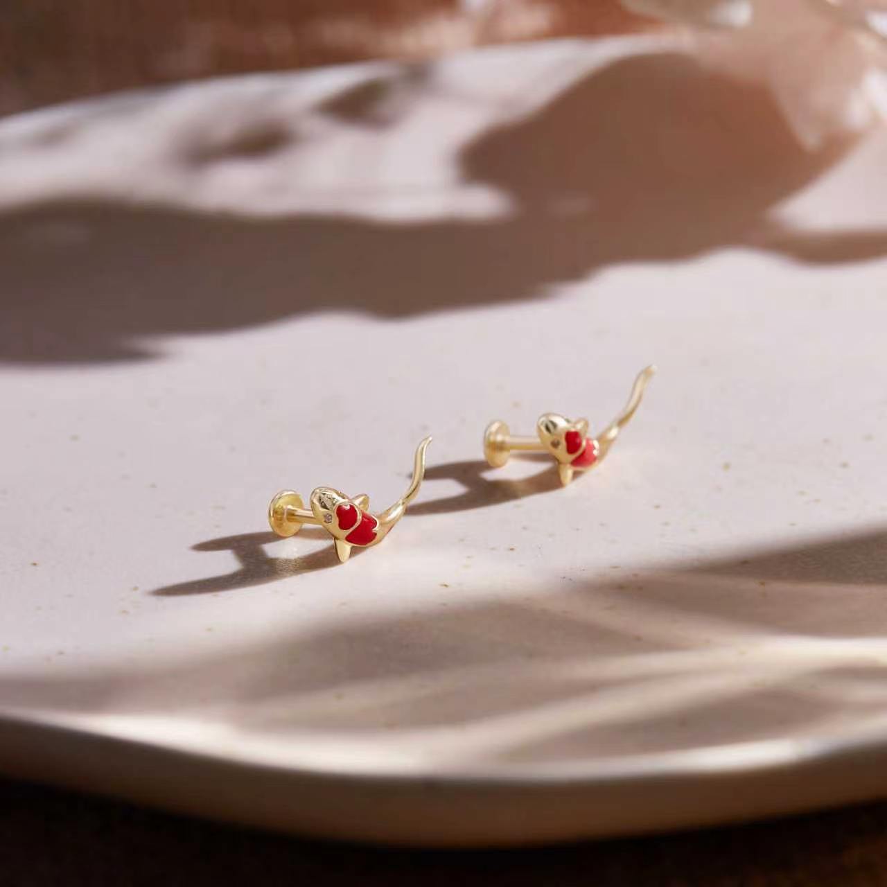 Enamel Koi Fish Stud Earrings Asymmetrical Earrings