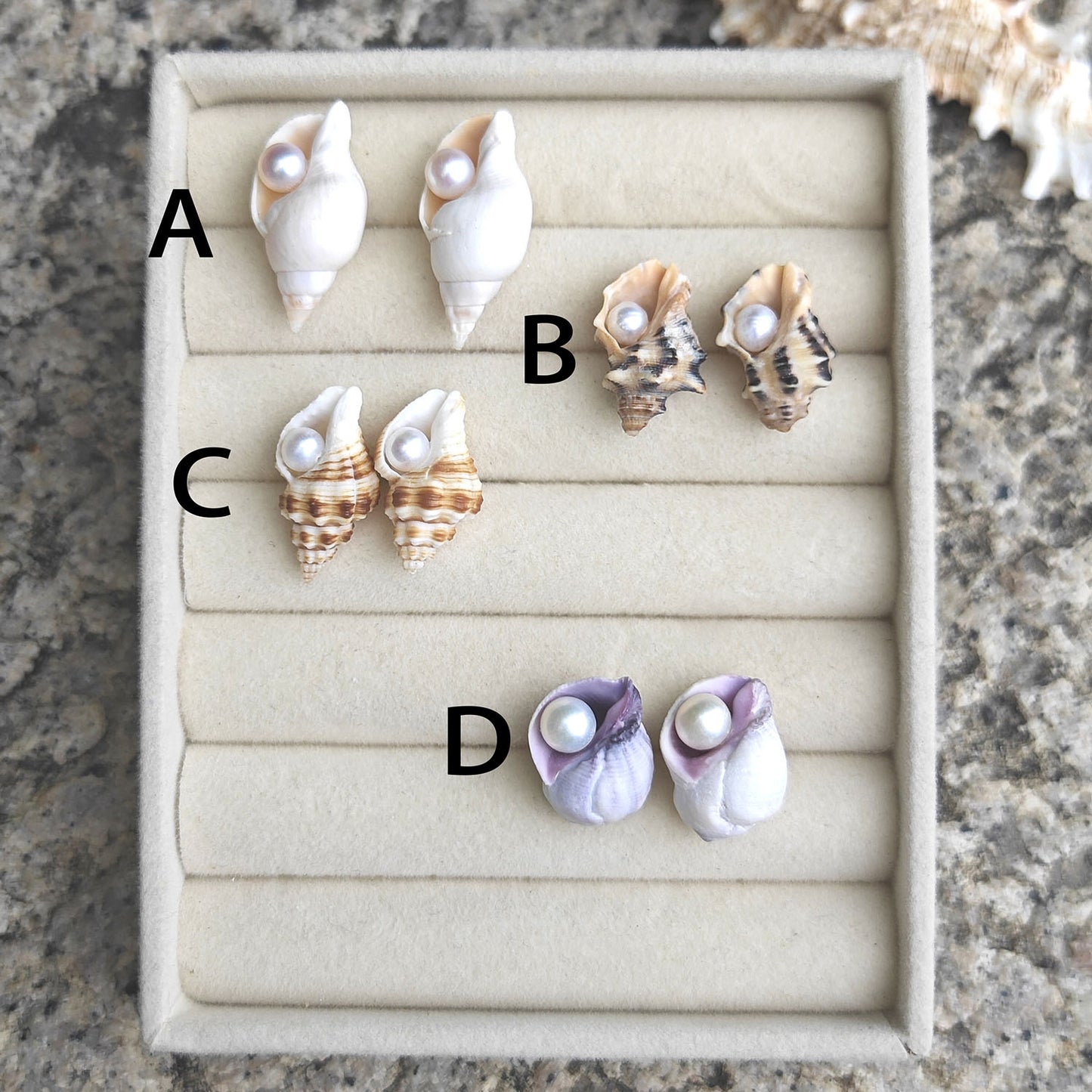 Handmade Sea Shell Pearl Stud Earrings