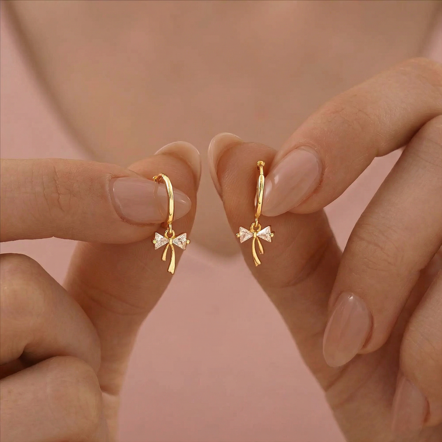 Ribbon Bow Huggie Earrings Dainty Diamond Charm Earrings Gold Plated Sterling Silver Cute Jewellery Birthday Gift Graduation Gift for Her