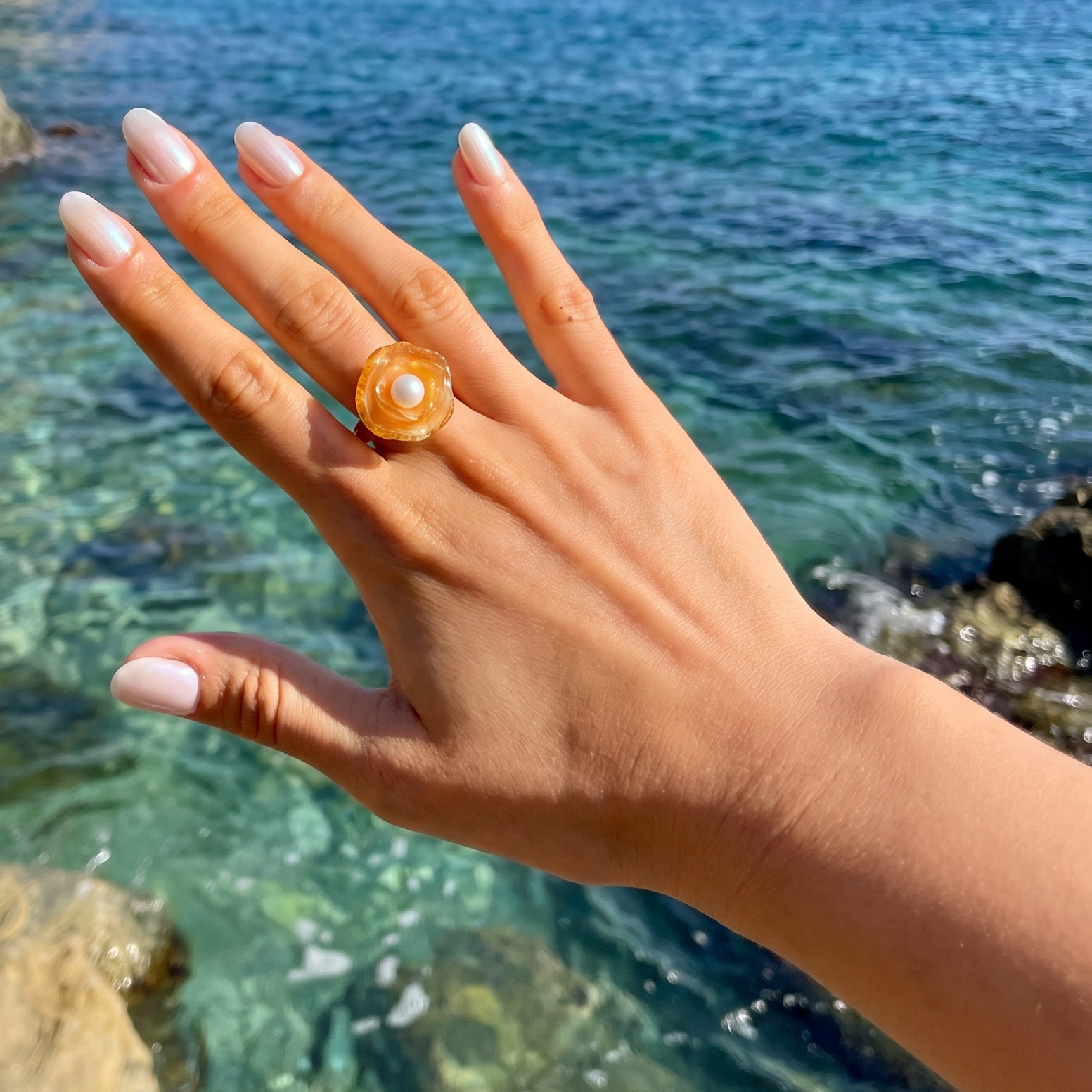 Rose flower pearl ring, shell pearl ring