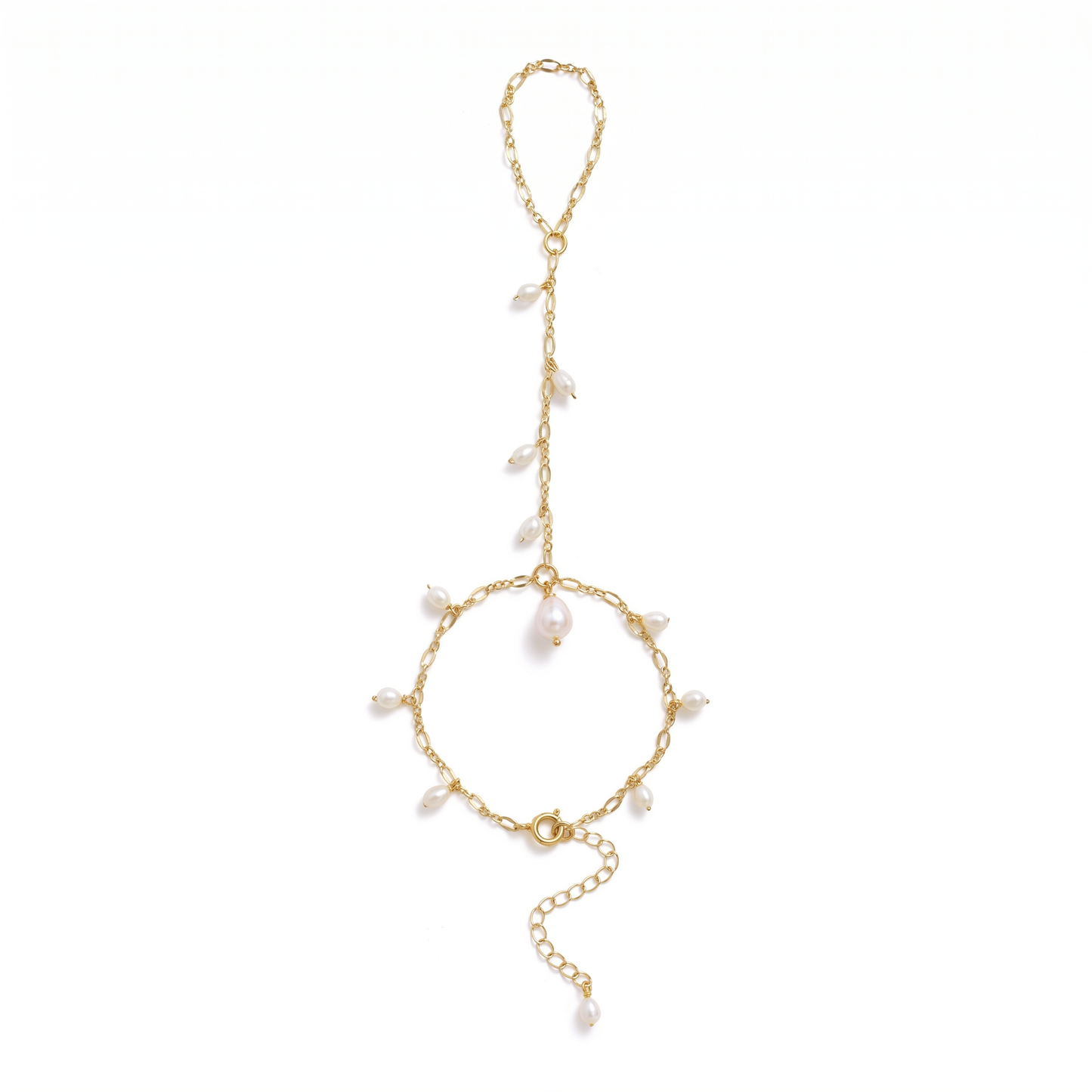 White rice pearl dangle hand chain
