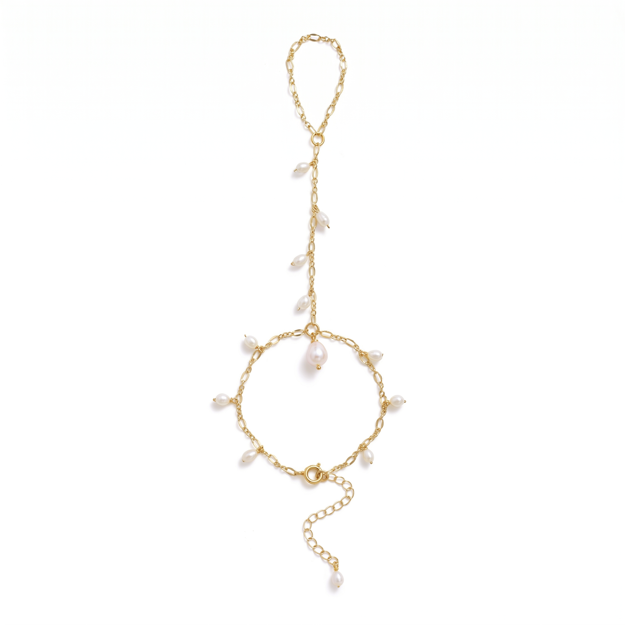 White rice pearl dangle hand chain